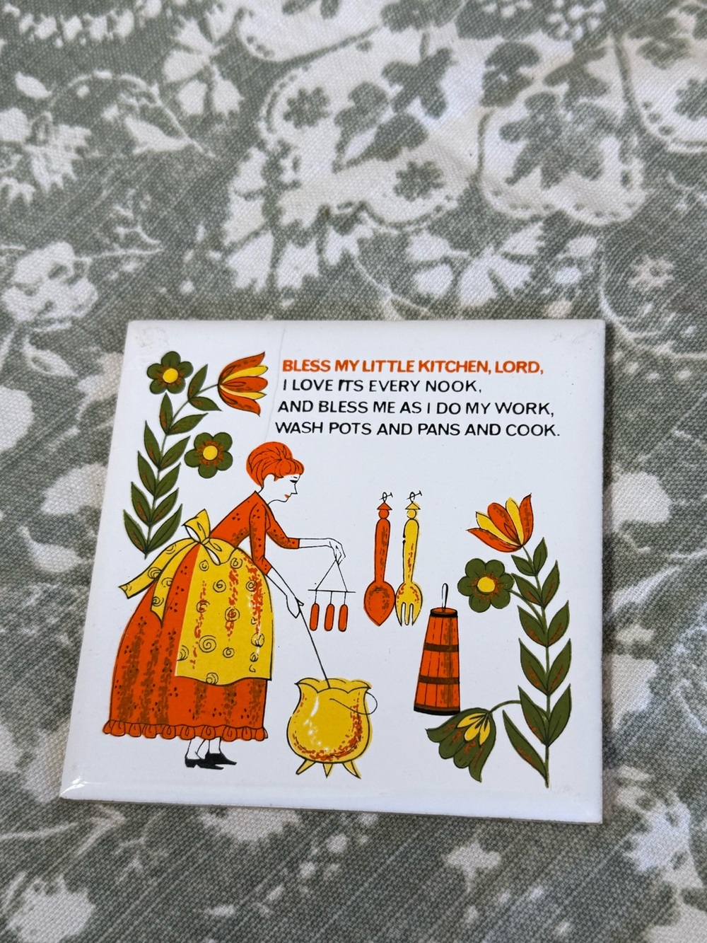 Vintage Tile Trivet “Bless my Little Kitchen” Decor